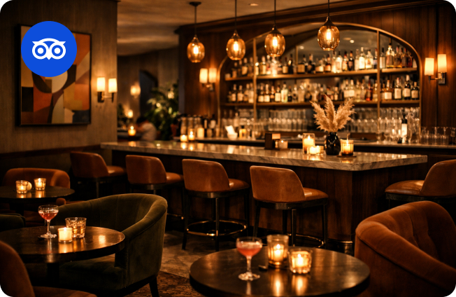 Bar Pompette interior with warm lighting and cocktail tables